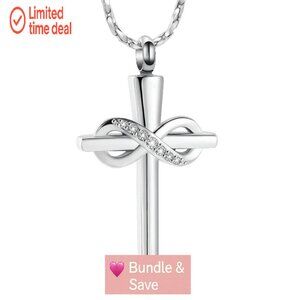 Stainless Steel Infinity Cross Cremation Necklace Memorial Keepsake Jewelry